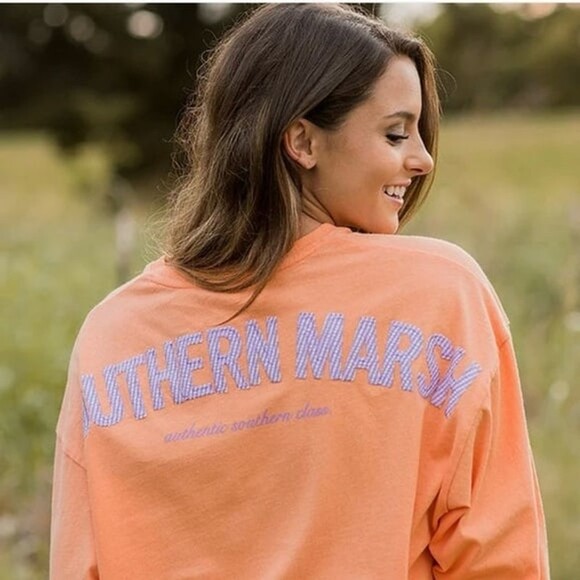 Southern Marsh Tops - Southern Marsh Rebecca Original Melon & Purple Seersucker Sweatshirt